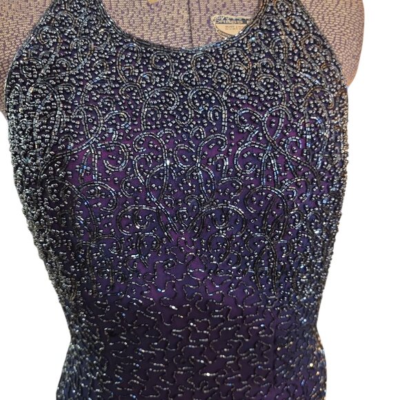 Vintage 1980's-90's Cache Beaded Formal Dress with Tie Halter Neck Purple-Blue - Picture 2 of 10